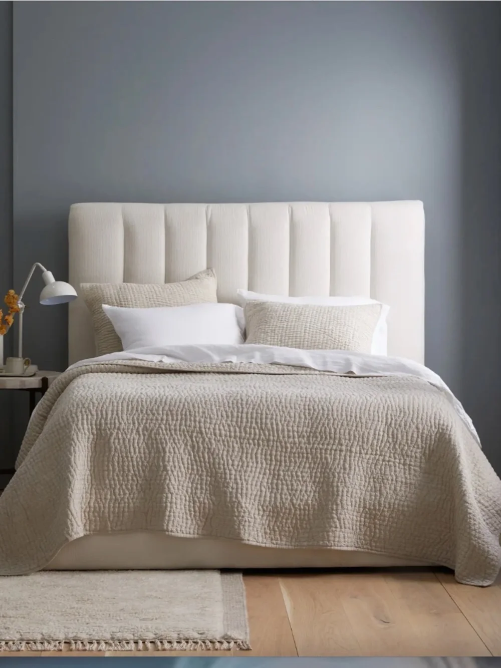 Quince King European Linen Cotton Stitch Quilt Set with Shams in Natural